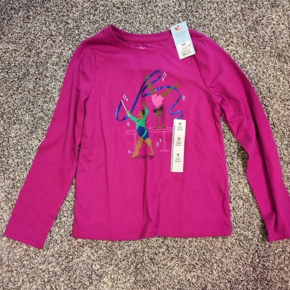 NEW Cat And Jack Gymnastic Girls Long Sleeve Shirt Size 8 Medium Magenta Purple